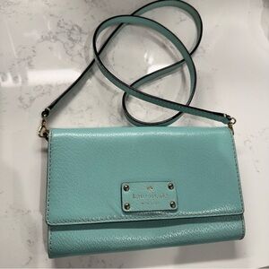 Kate Spade Aqua Leather Clutch Crossbody Bag